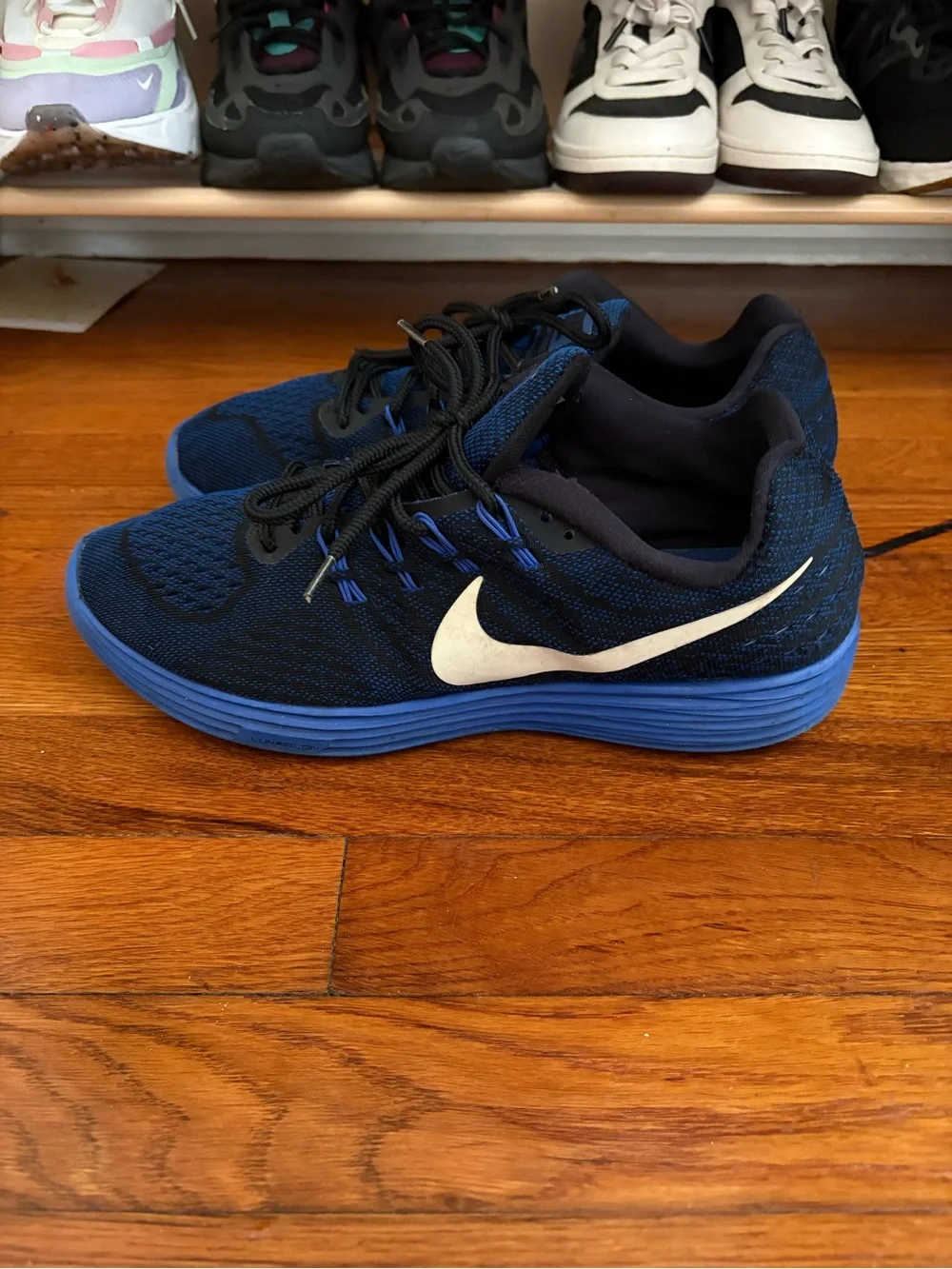 Nike mens lunartempo 2 Blue and Black Running Shoes with White Swoosh